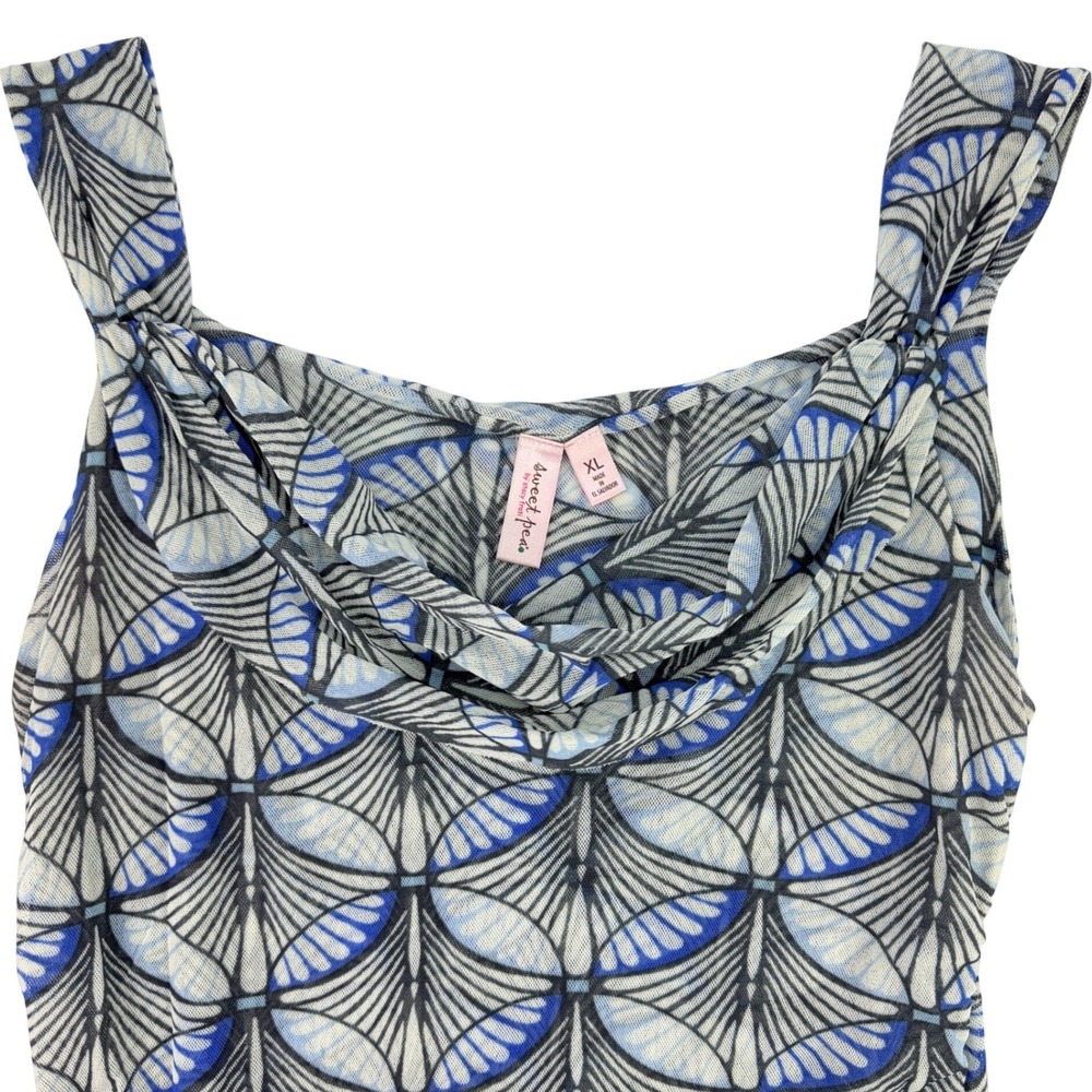 Y2K Anthropologie Sweet Pea Women XL Mesh Cowl Neck Stretch Tank Top Retro Artsy